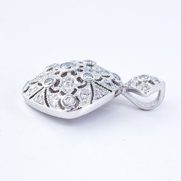 Vintage Thailand Sterling Silver 925 3cm Filigree Cubic Zirconia Pendant - Picture 3 of 7